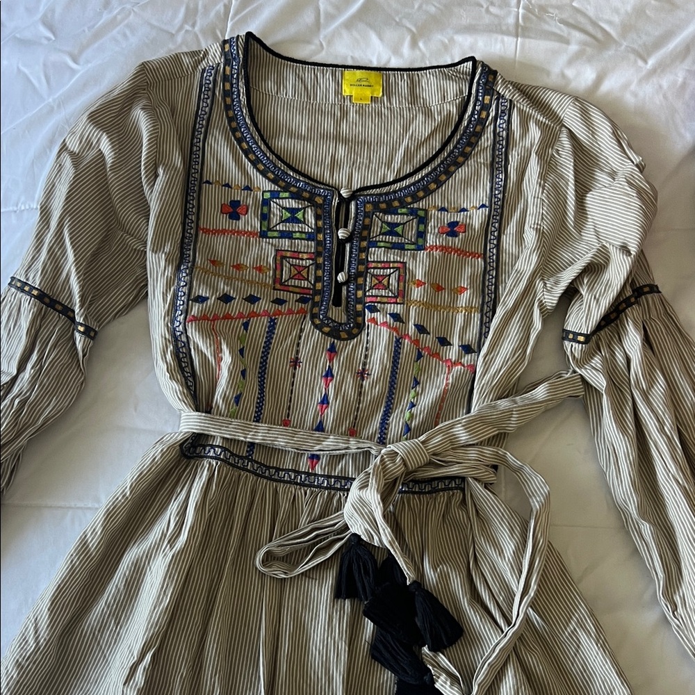 Embroidered Boho Tie-Waist top - Beige with Multicolor Accents